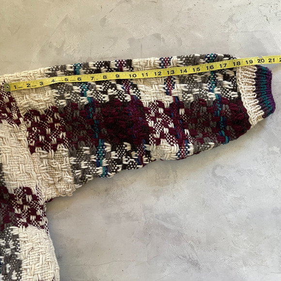 Vintage 90s Chunky Knit Plaid Cottagecore Coastal Fisherman Wool Sweater XXL - Picture 8 of 8